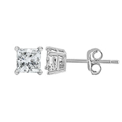 14K White Gold Princess Cut Lab-Grown Diamond Solitaire Stud Earrings (F-G Color, VS2-SI1 Clarity)